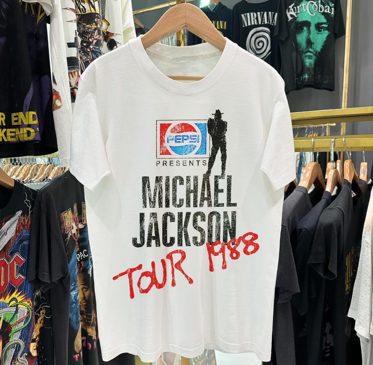 1988 Michael Jackson Tour Heavy Weight Washed T-Shirt White L