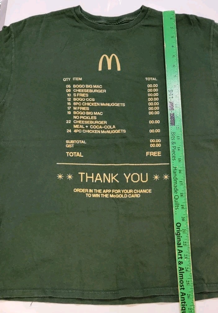 Men&rsquo;s T Shirt McDonald&rsquo;s McGold Card Receipt Thank You Employee Size L
