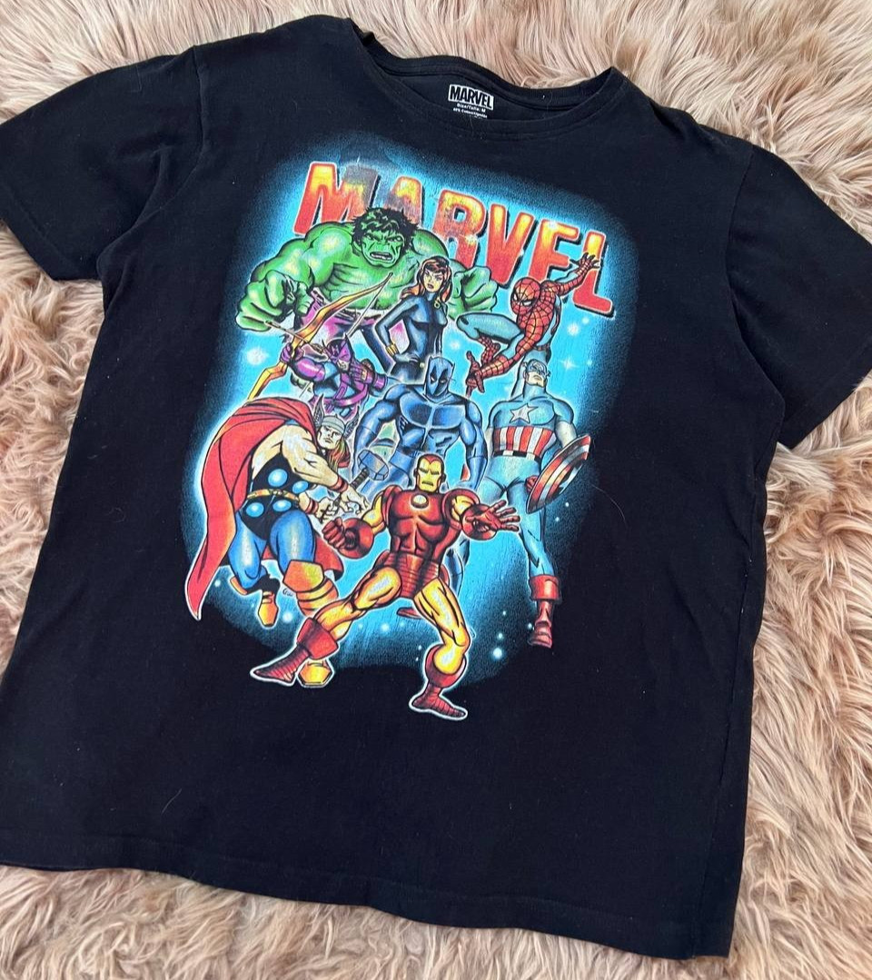 Marvel Comics Graphic Shirt Mens Medium M Black Avengers Spider-Man Iron Man Tee