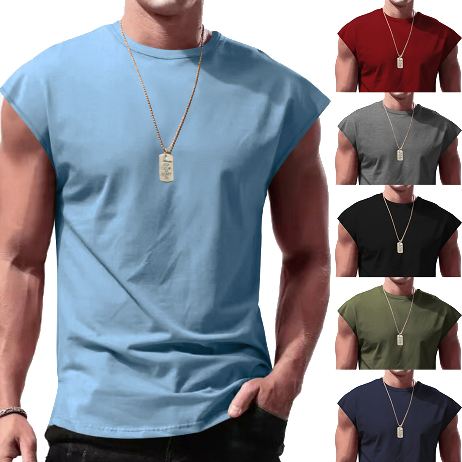 Mens Casual Sleeveless T-Shirt Solid Color Vest Tank Tops for Vacation Travel