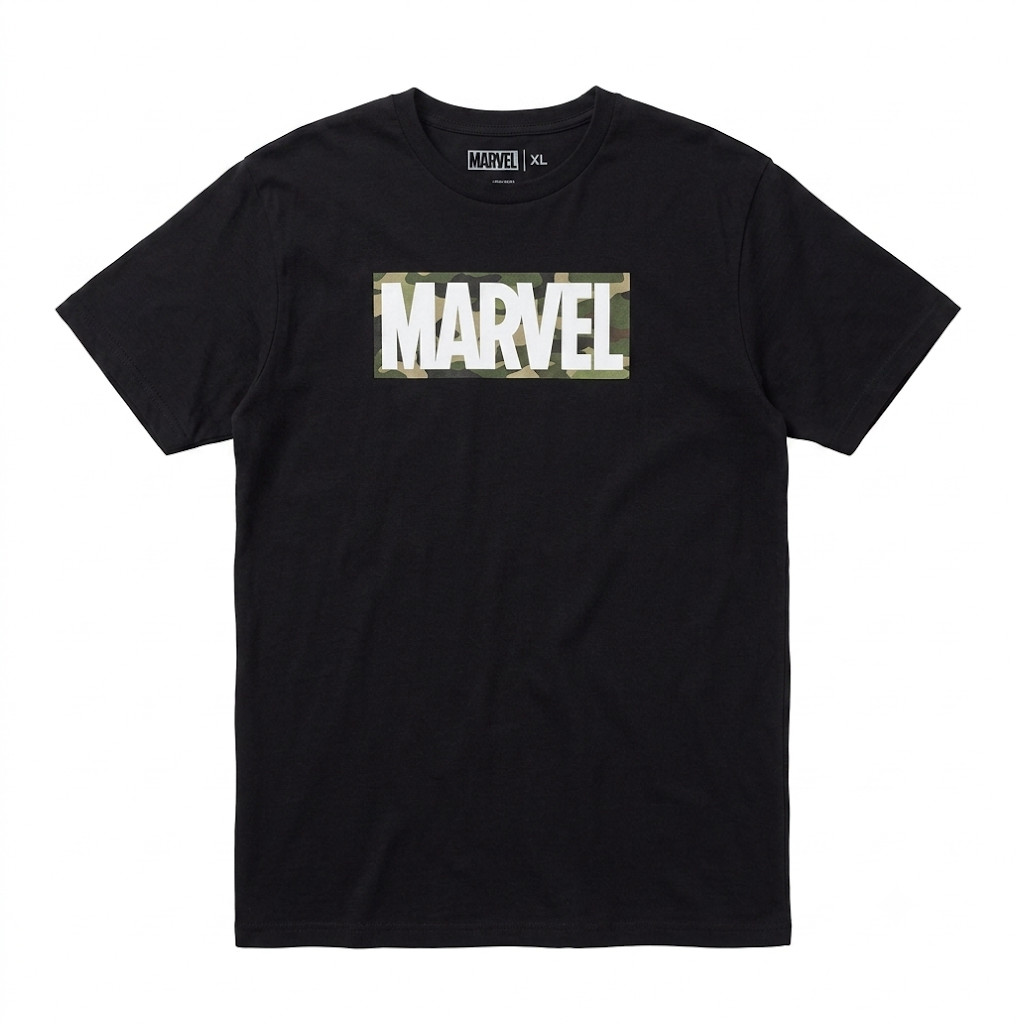 Brand New Marvel Camo Black Mens T-Shirt Graphic Tee Sizes 4XL 5XL