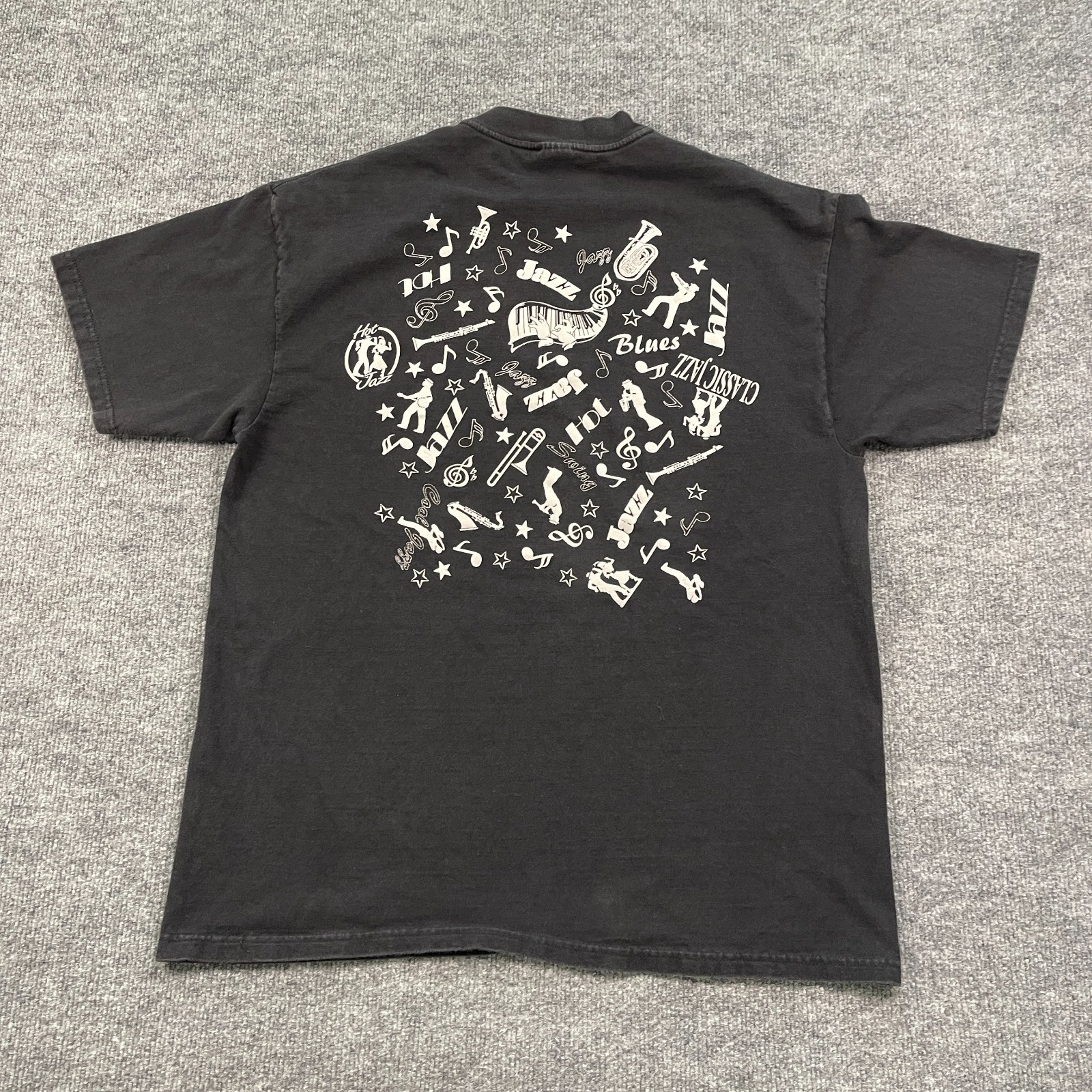 Vintage 90s Jazz & Blues Musical Instruments Shirt XL 23×29 Piano Saxophone