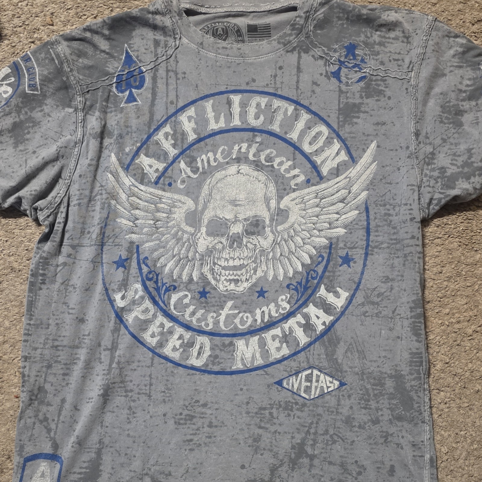 Affliction American Customs Men&rsquo;s XL Gray Crew Neck Short Sleeve Skull Tee