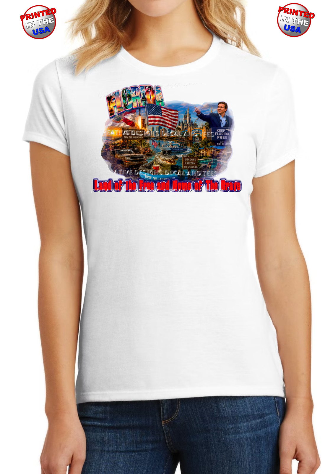 Vintage Looking Land of the Free Home of the Brave USA Florida T-Shirts Sm-2XL