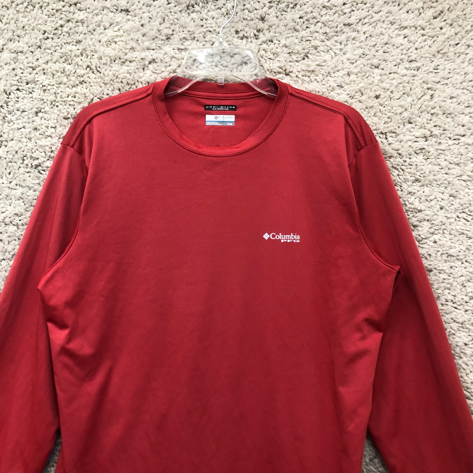 Columbia PFG Shirt Medium Red Long Sleeve Performance Fishing Sun Guard Casual