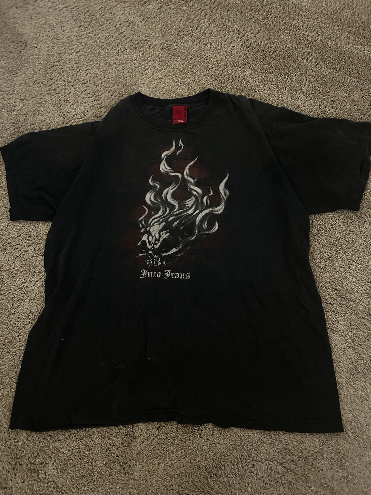 VINTAGE JNCO Jeans Men&rsquo;s XL Black Double-Sided Graphic Skull Crew Neck T-Shirt