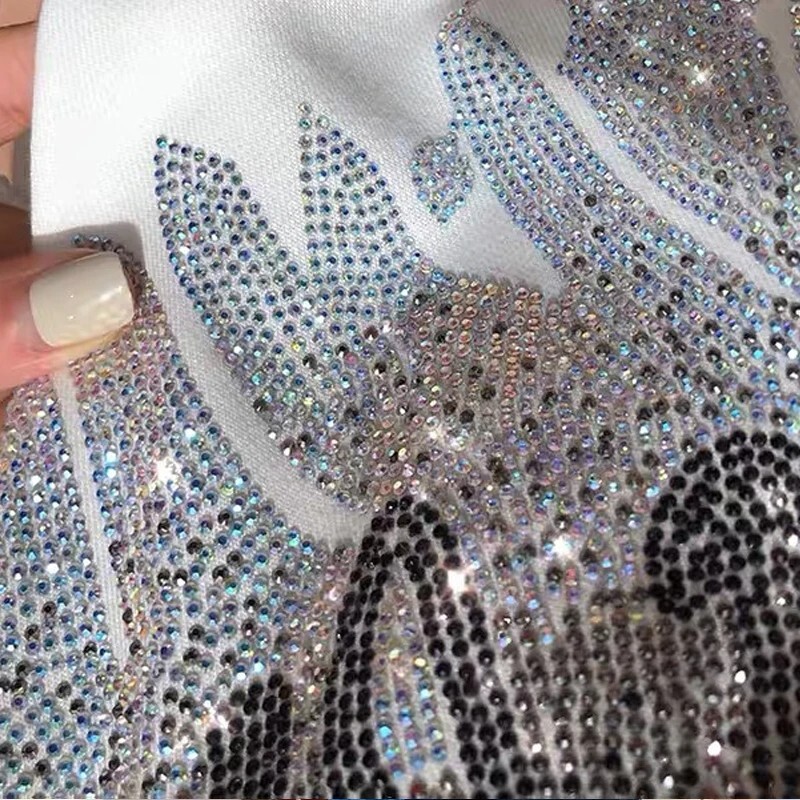 Fashion Men Trend Wings Drills Rhinestone Diamond Summer Luxury Cotton T-Shirt