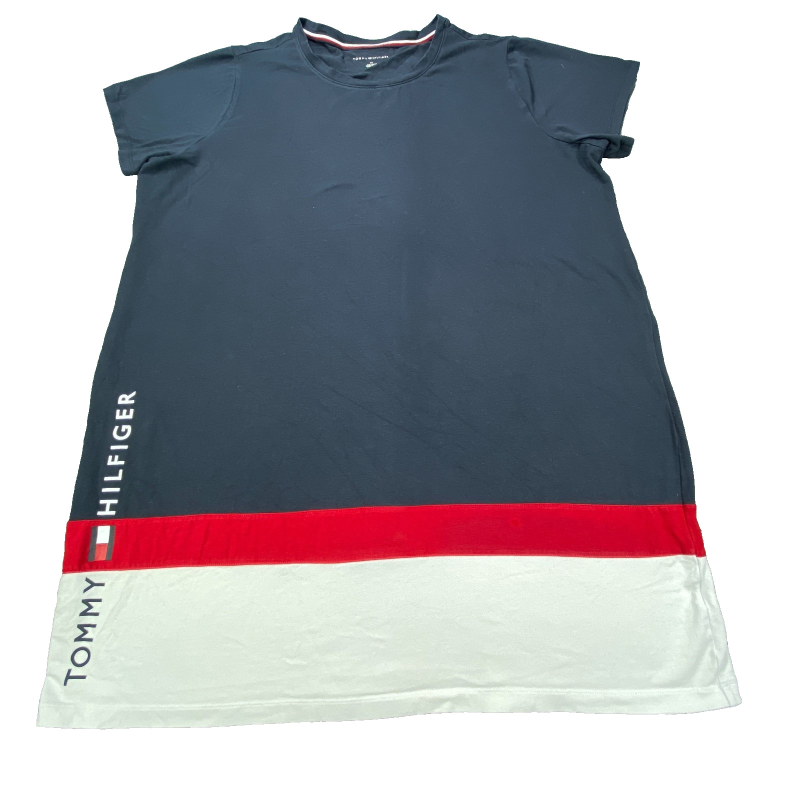 Tommy Hilfiger Shirt XTL Navy Red White Colorblock Logo Top Graphic Preppy Tee