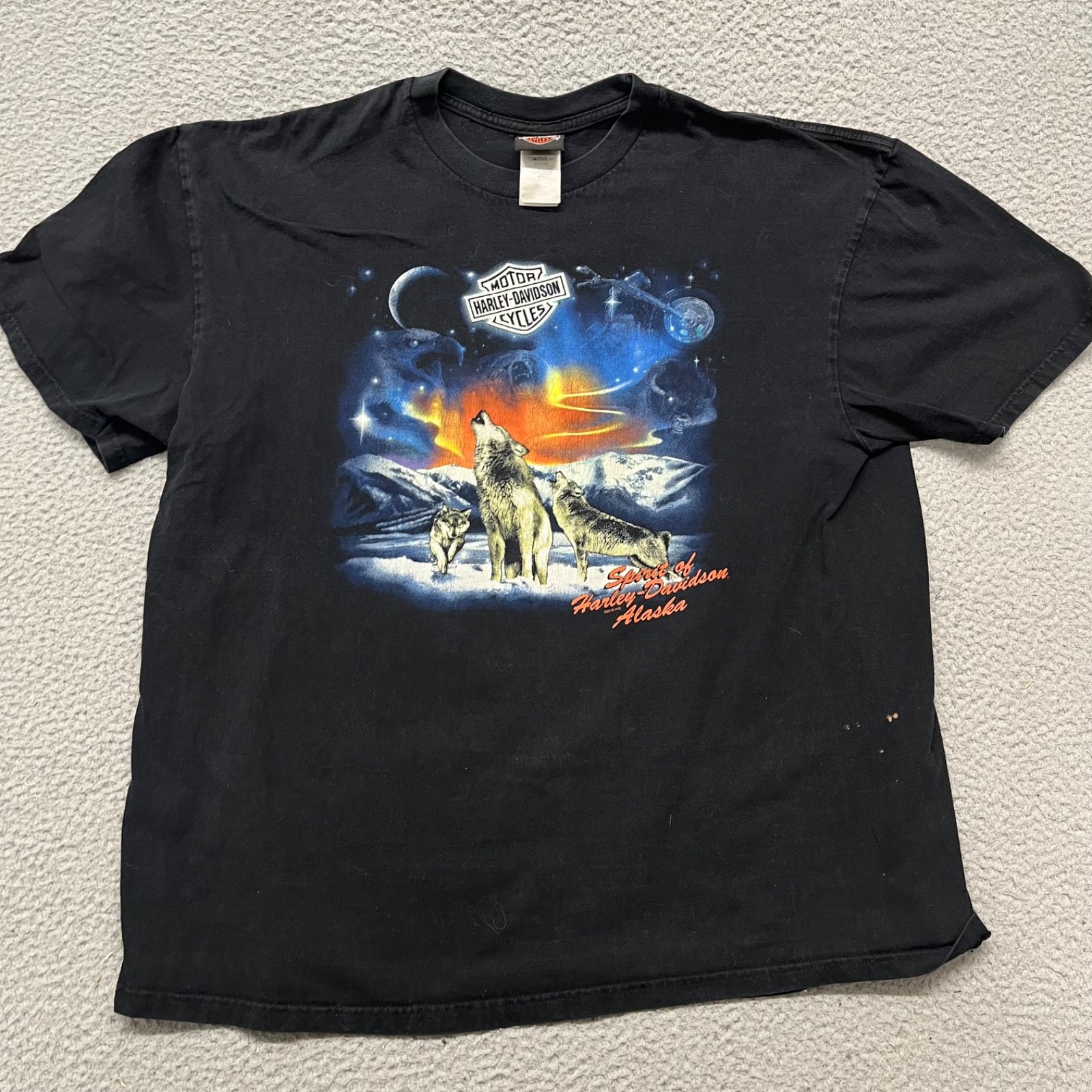Harley Davidson Shirt Mens 2XL Black Fairbanks Alaska Wolves Screaming Eagle