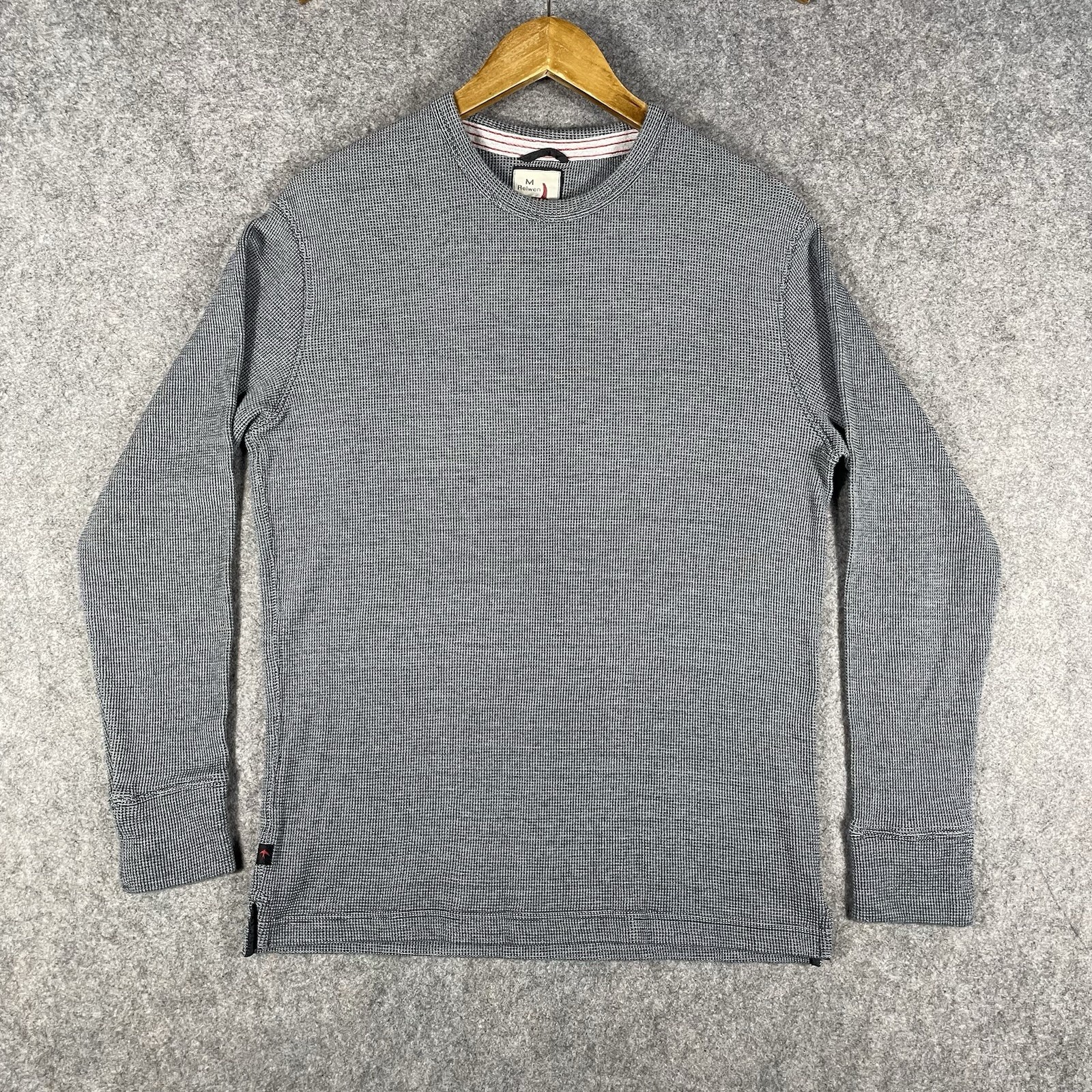 Relwen Textured Bi-Waffle Knit Sweater Mens Med Gray Thermal Crewneck Heritage