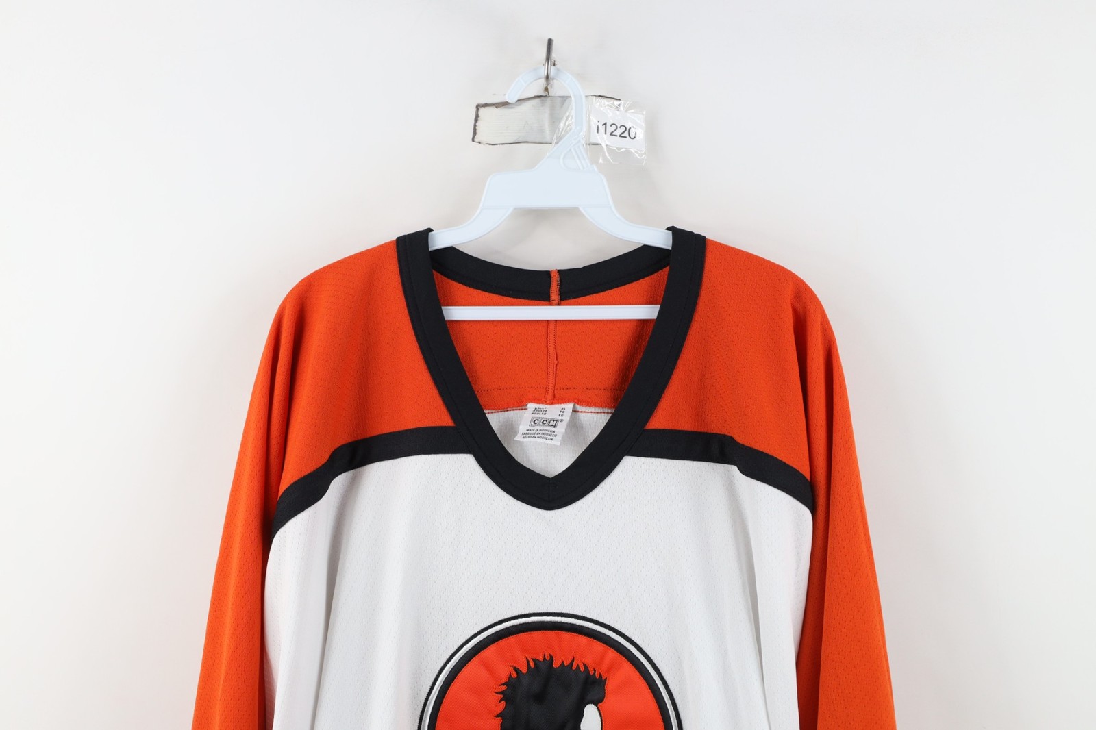 Vintage 90s CCM Mens XL Soul Patch Mesh Hockey Jersey Orange White Polyester