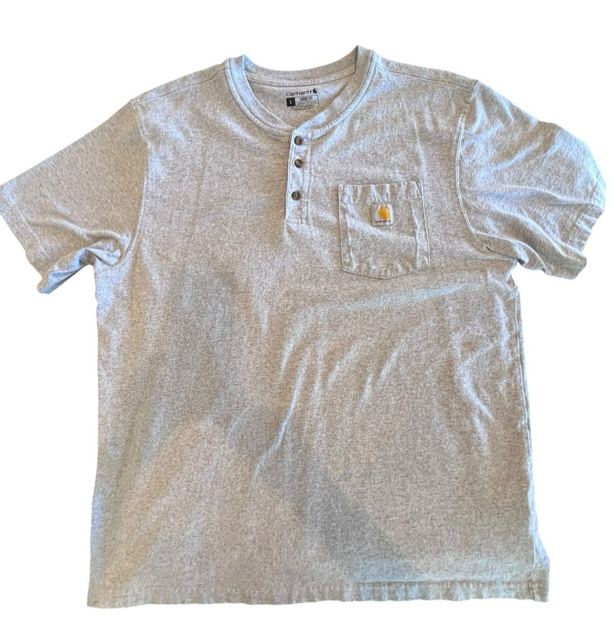 Carhartt Henley T Shirt Pocket Tee Mens Large Loose Fit Short Sleeve Gray K84
