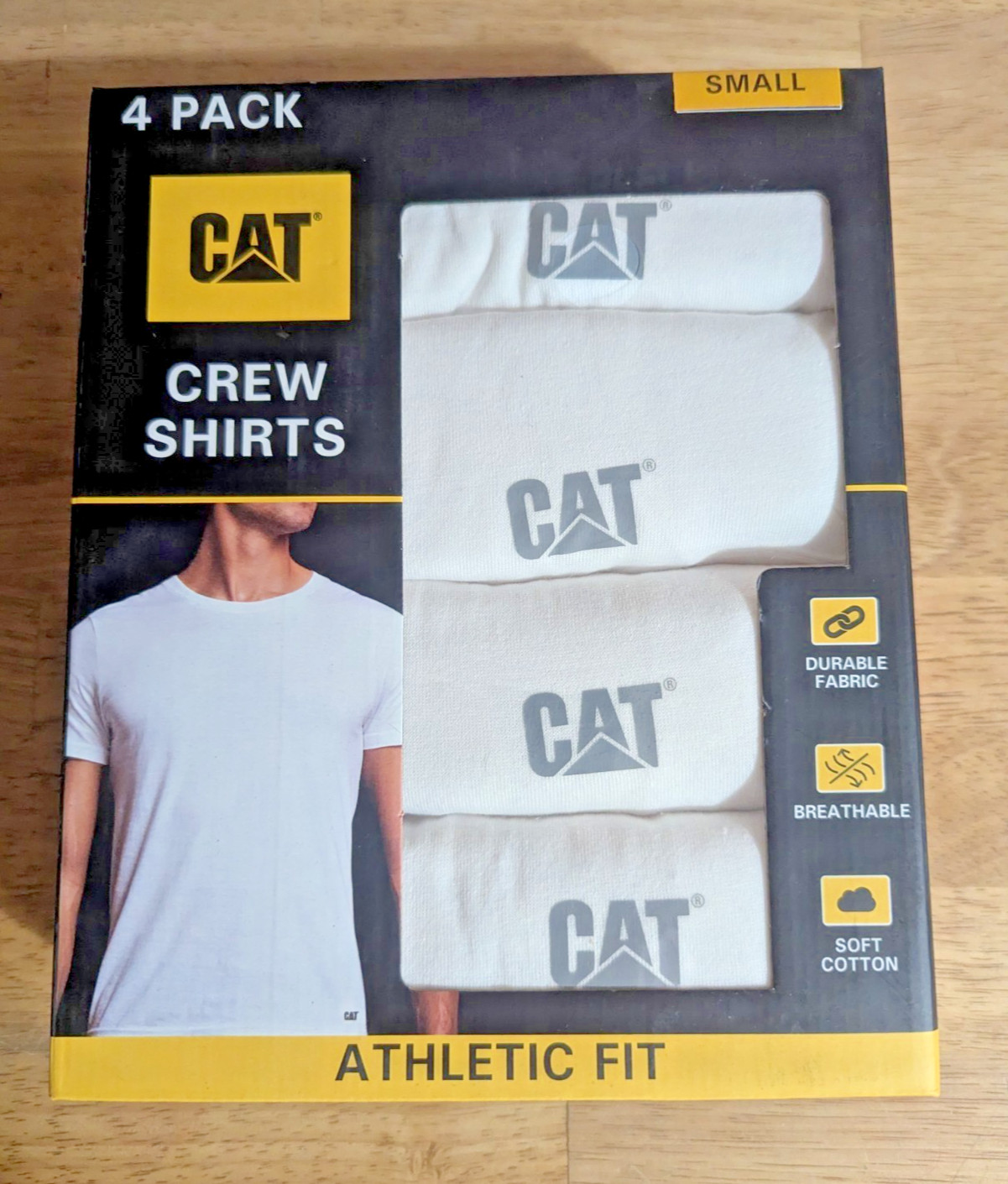NEW 4 Pack Caterpillar CAT Men&rsquo;s Crew Neck T-Shirts Sz SMALL White Athletic Fit