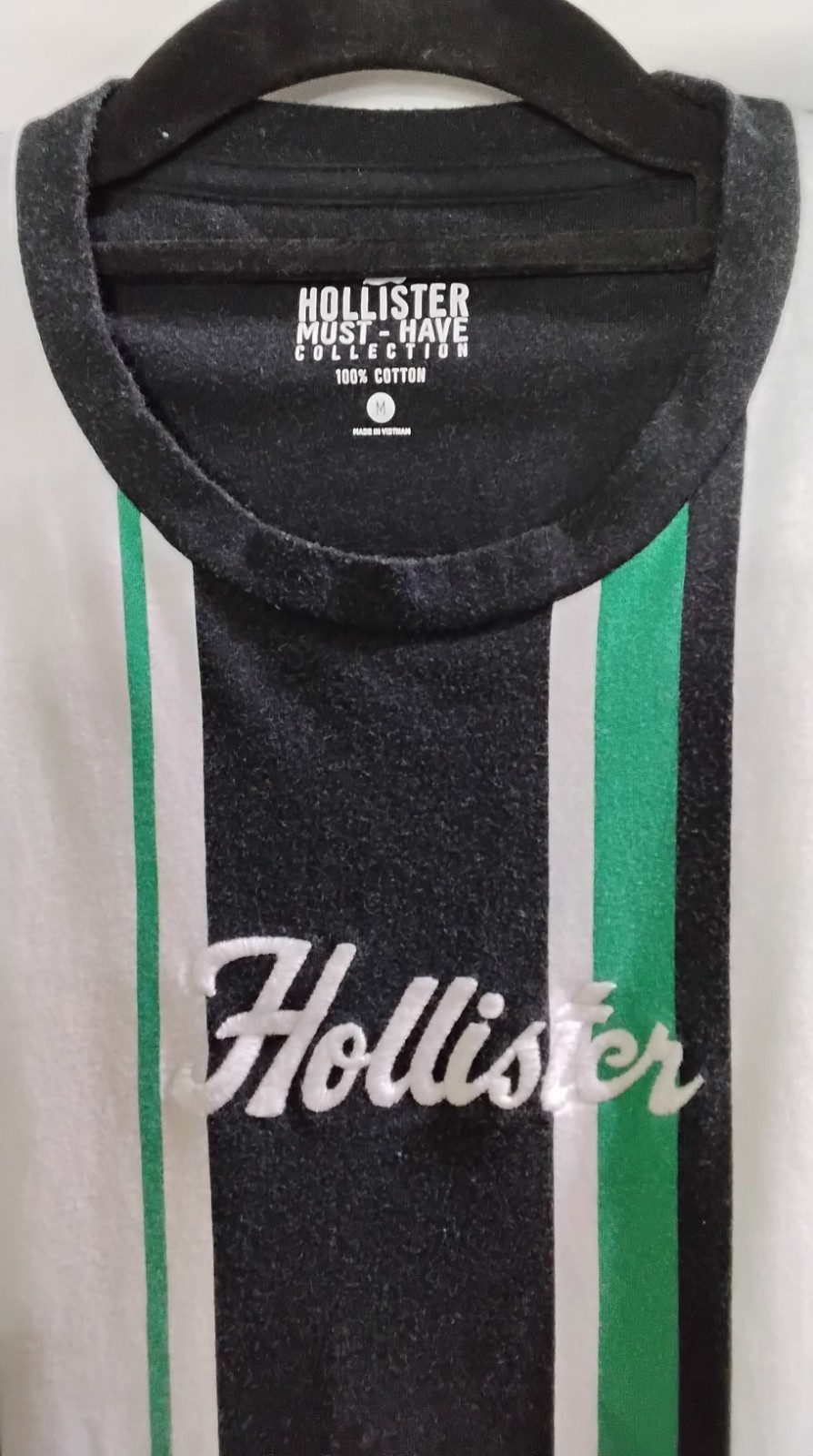 Hollister Must-Have Collection Tshirt Vertical Striped Black Green Mens Medium