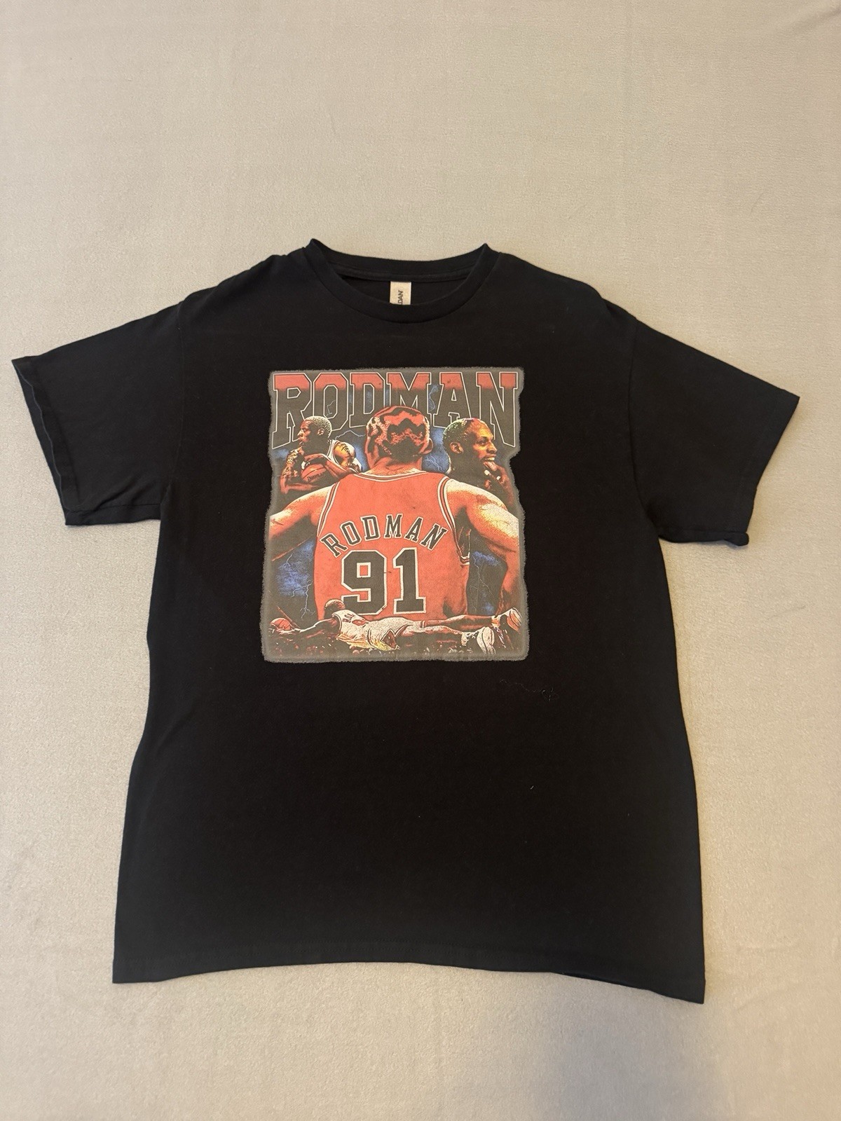 Dennis Rodman Shirt Chicago Bulls 91 Graphic Tee Streetwear Black Size Medium