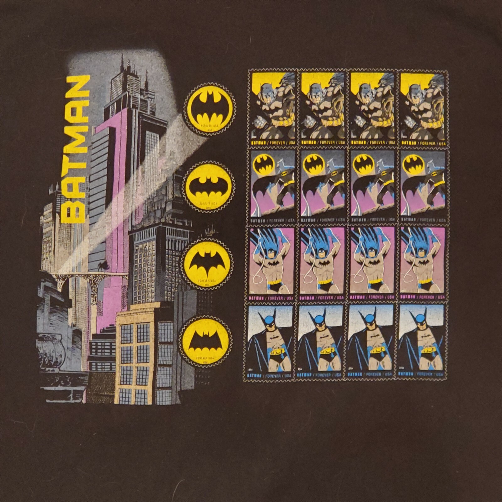 Retro Batman Forever T-Shirt Men&rsquo;s Size Small USA Stamps Black Port and Co VGUC