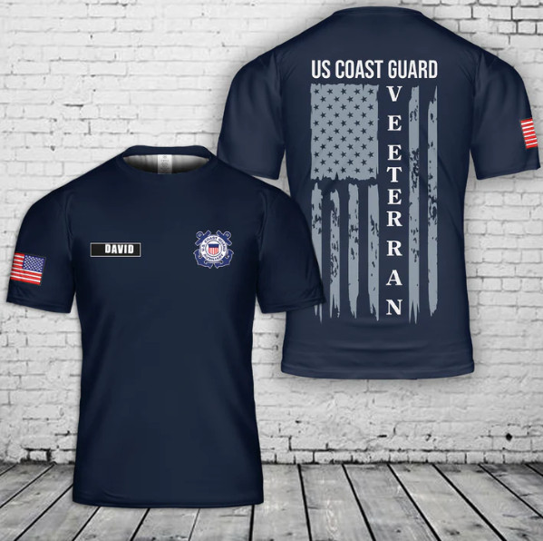 Custom Name US Coast Guard Veteran 3D T-Shirt
