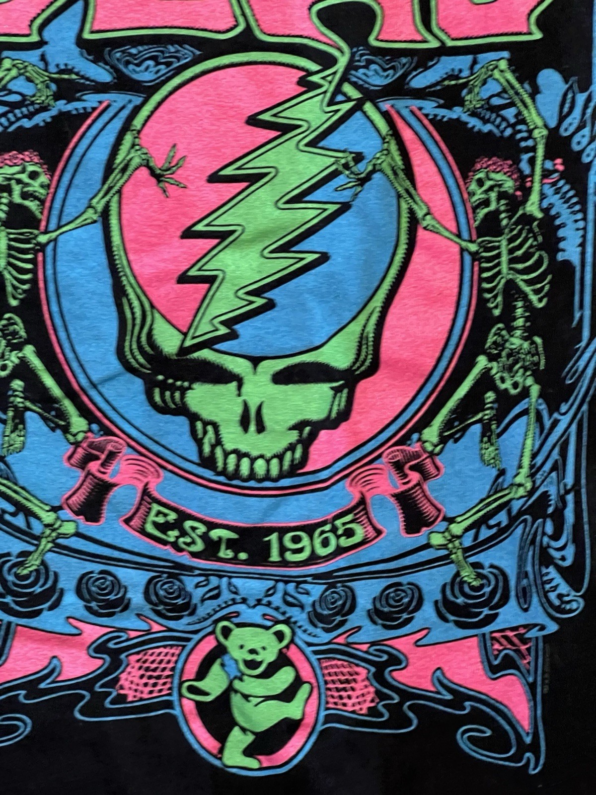 Grateful Dead Liquid Blue Blacklight T-Shirt SYF Steal Your Face Skull Glow