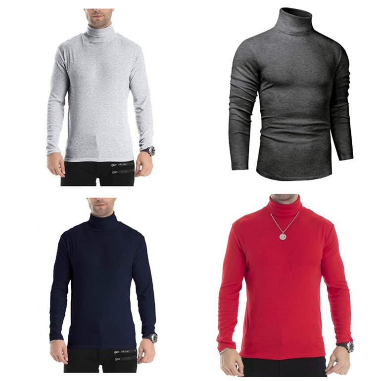 Men Lightweight Long Sleeve Knitted Pullover Tops Turtleneck base layer T-Shirts