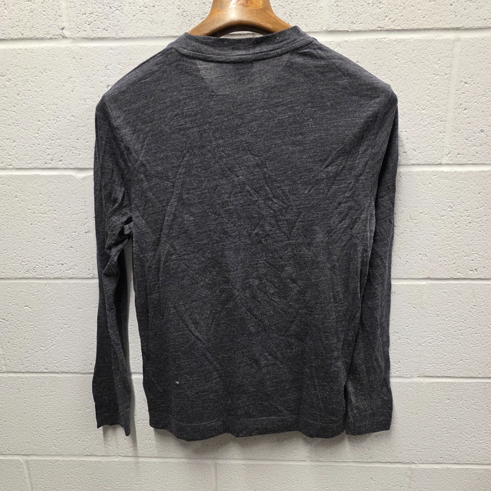 NN07 Shirt Mens S Gray Long Sleeve Crewneck Solid Casual Knit Tee T-Shirt Wool