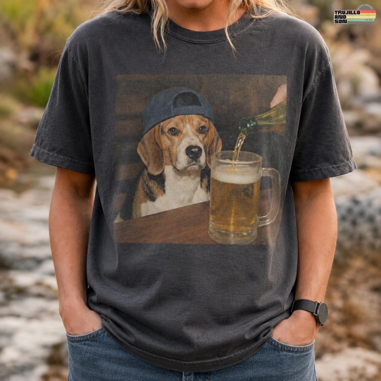 Beagle Drinking Beer Funny Dog T-Shirt Sarcastic Meme Graphic Tee Gift