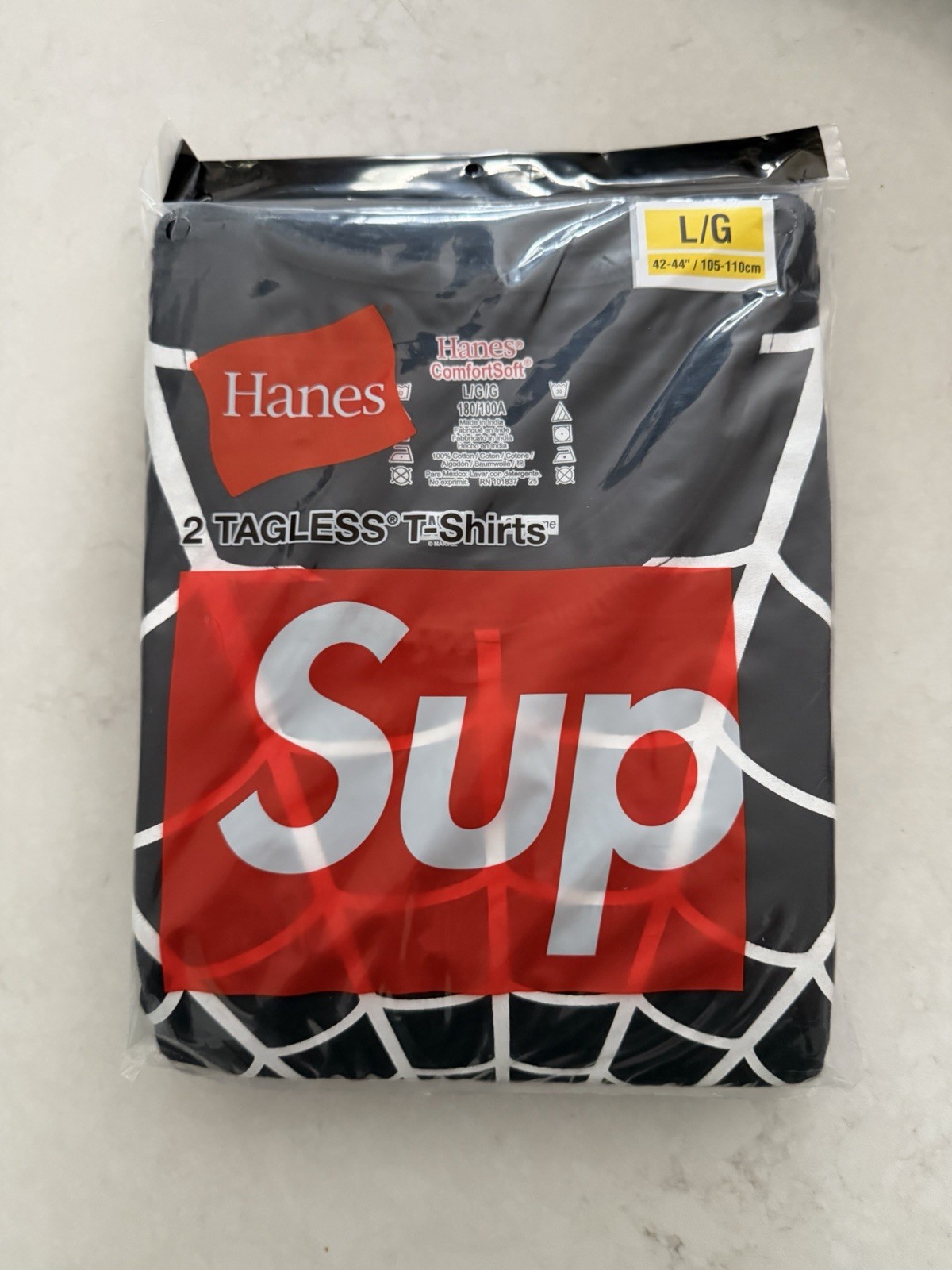 Size L Supreme SS26 Hanes Spider-Man Tagless Tees 2-Pack Black NEW IN HAND