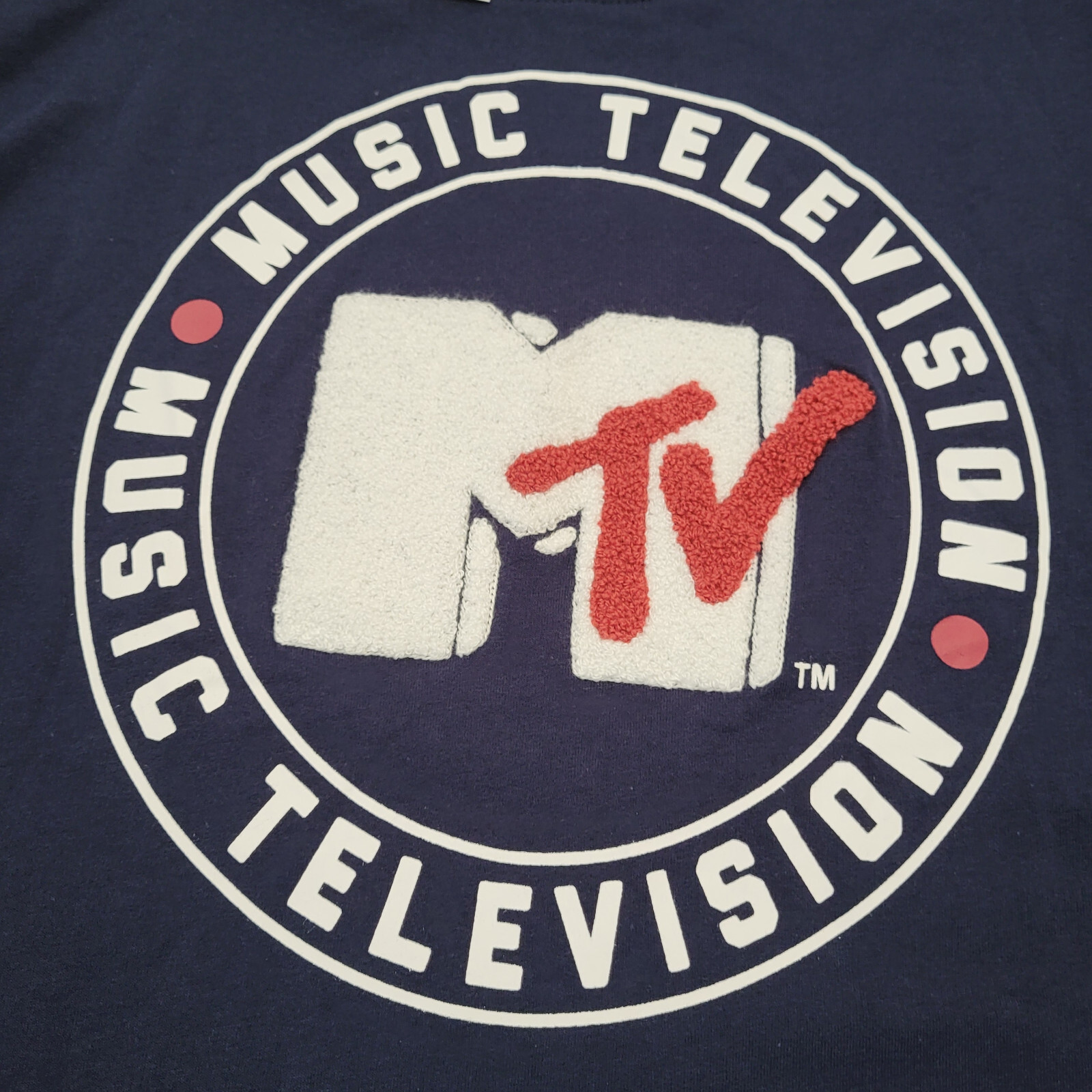 MTV T Shirt Mens XL Long Sleeve Blue Crew Neck Pullover Music TV Graphic NEW