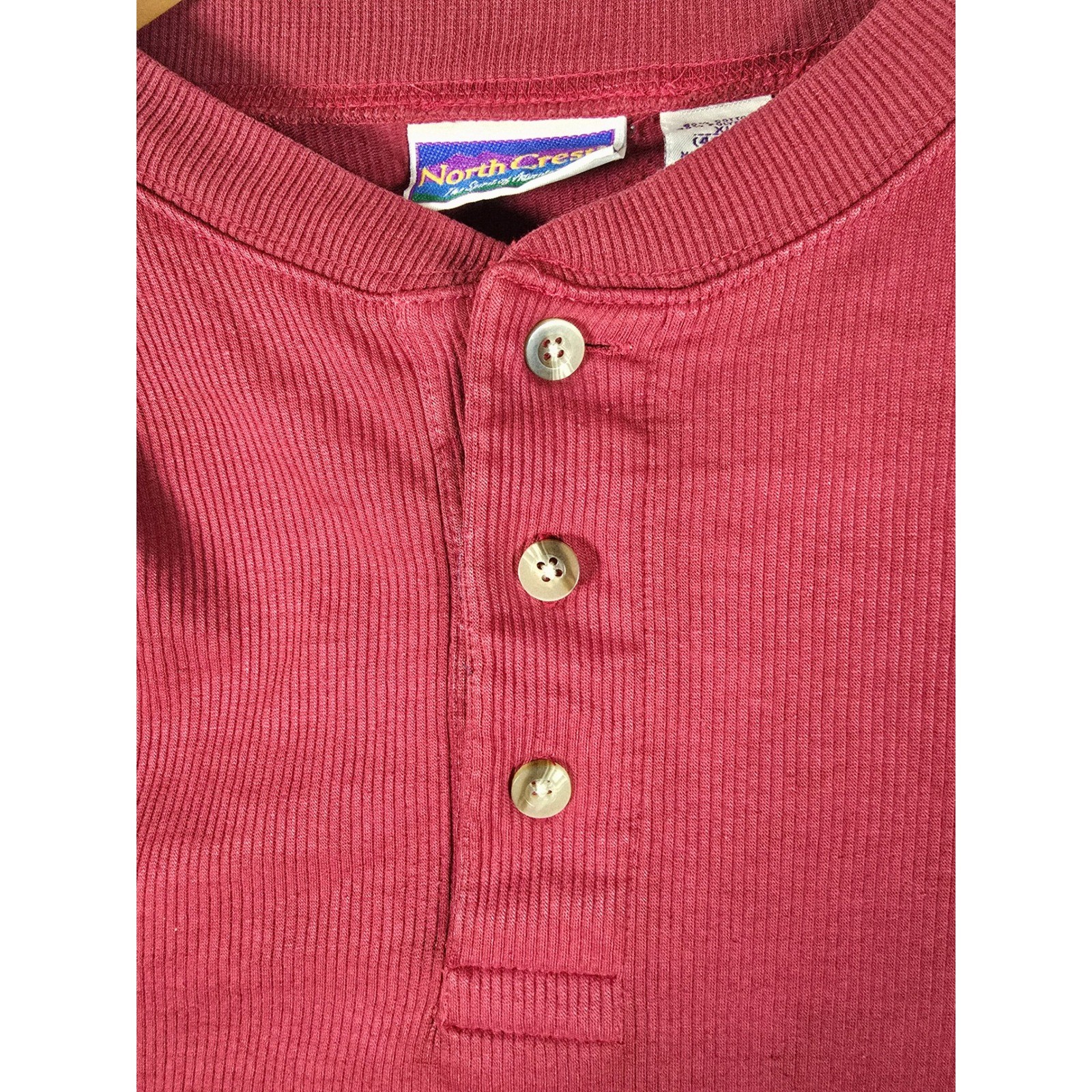 VTG North Crest Mens XL Henley Shirt Colorblock Ribbed Navy Burgundy Long Sleeve