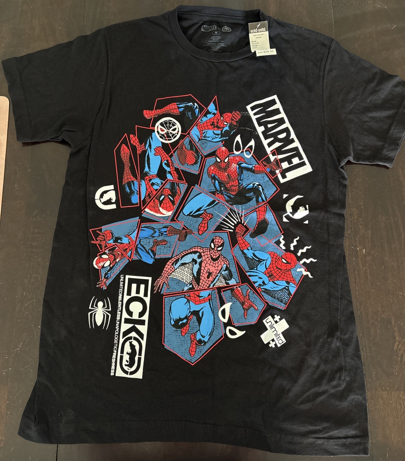 Marvel X Ecko Unltd Spider-Man T-Shirt Mens M Retro Vintage Comic Design 90s New