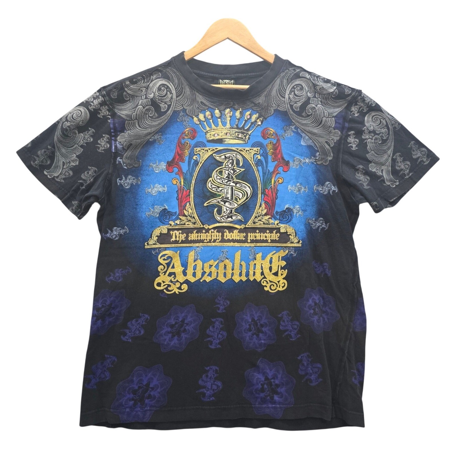 Vintage Y2K Raw Blue Mens 3X Shirt Absolute Dollar Principle Graphic Rhinestone