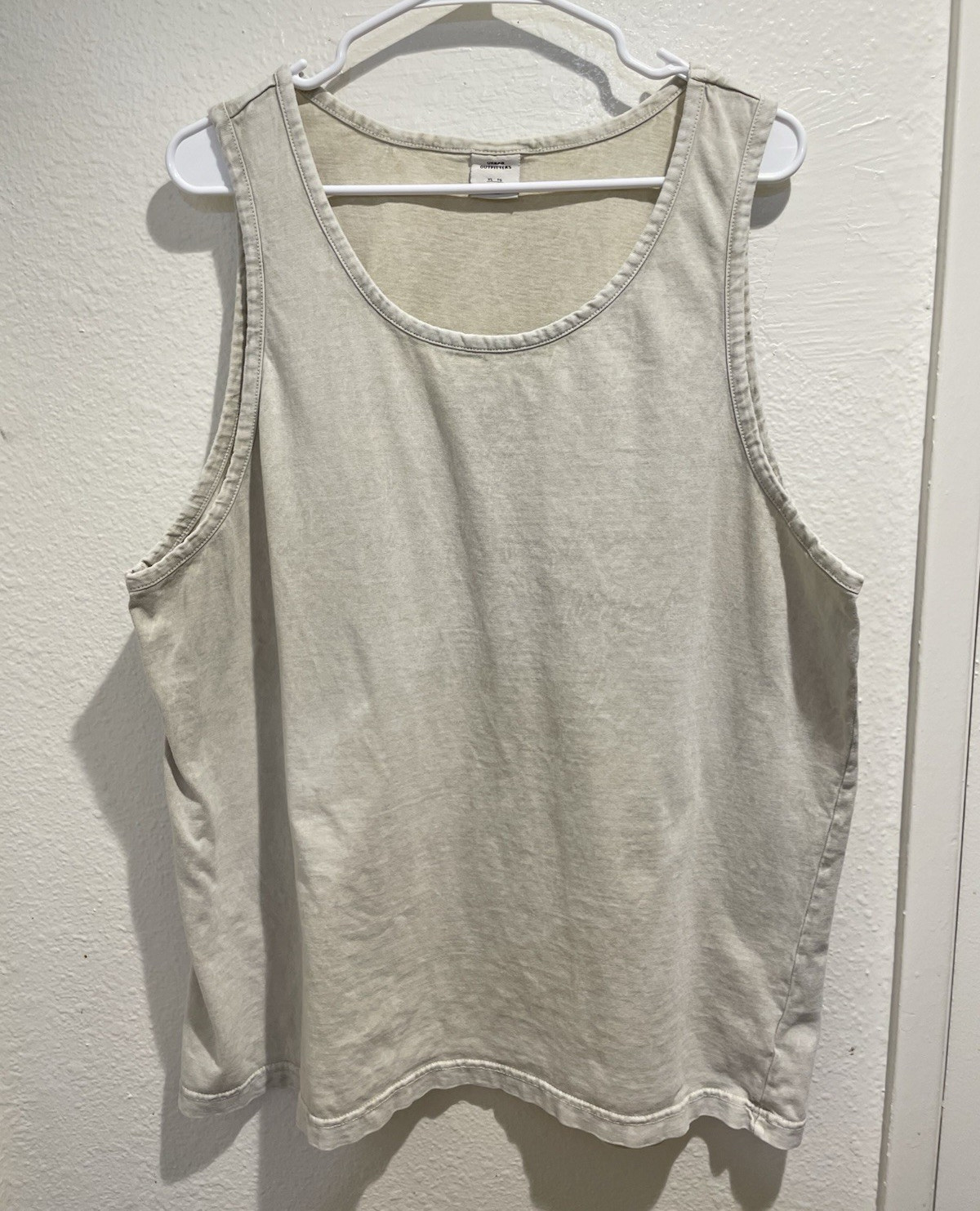 Urban Outfitters Mens XL Tank Top Cream Beige Acid Vintage Wash Cotton Boxy Fit