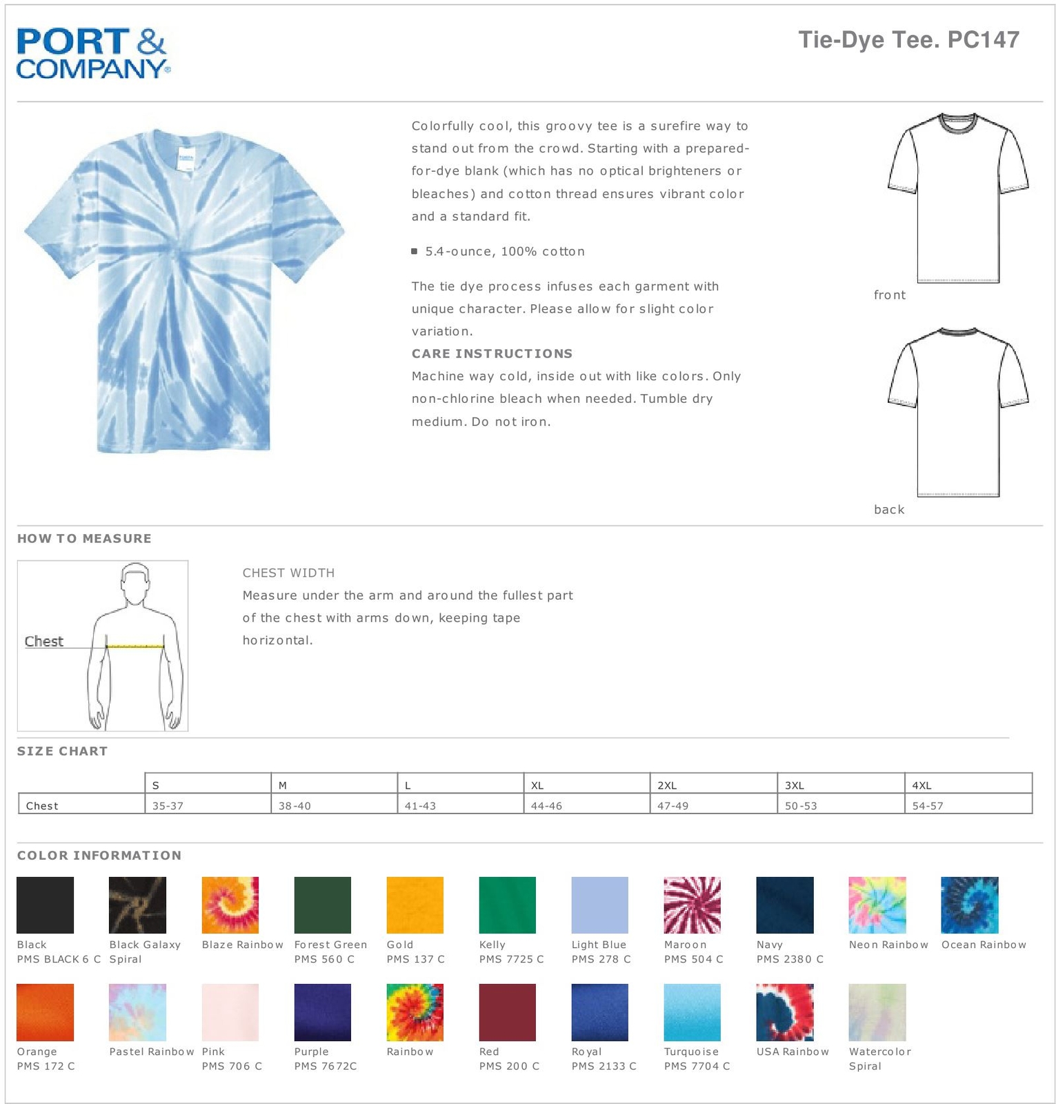 Port & Company Men&rsquo;s Multi Color Short Sleeve Standard Fit Tie-Dye T-Shirt PC147