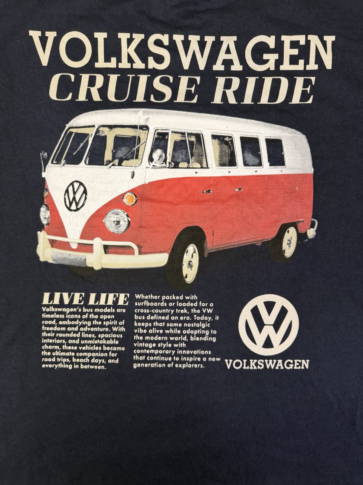 Men’s VW Volkswagen Bus Van Cruise Ride T-Shirt Size Large Live Life Blue