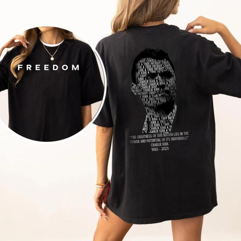 Freedom Charlie Kirk Tribute T-Shirt – Minimalist Front with Memorial Graphic Ba