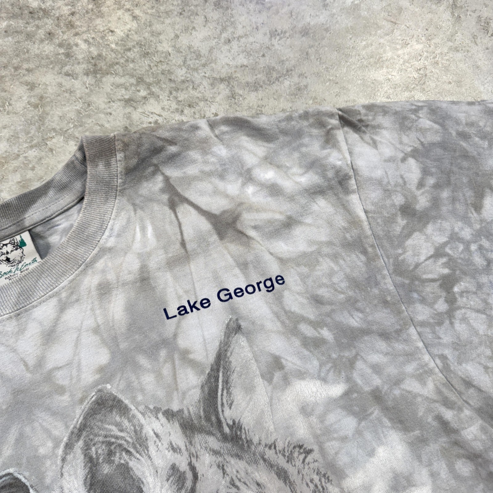 Lake George Wolf Shirt Mens XL Gray Tie Dye Back to Earth Wolves Nature Tee USA