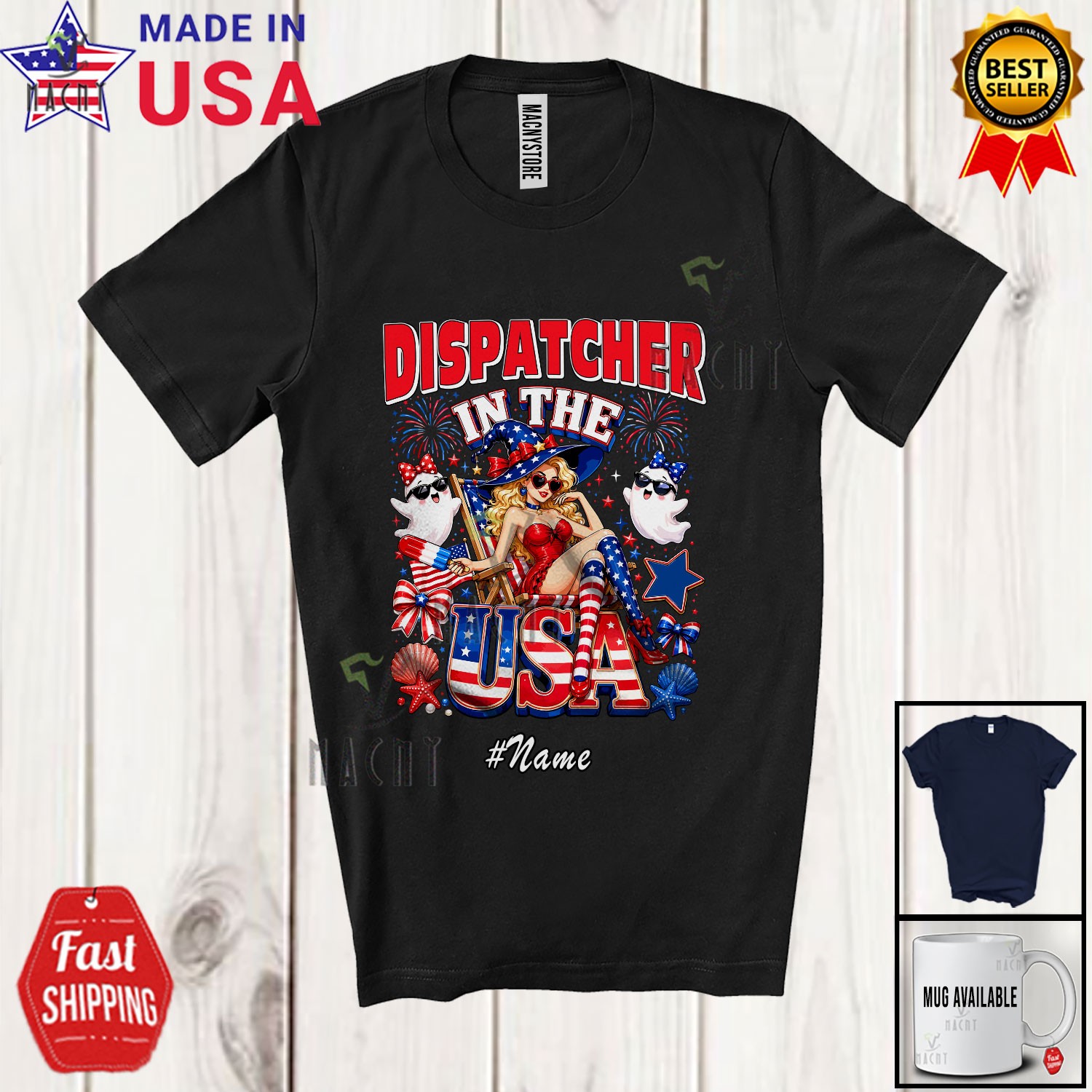 Custom Name Dispatcher In USA; 4th July Women Girls Witch Relax Patriotic Shirt