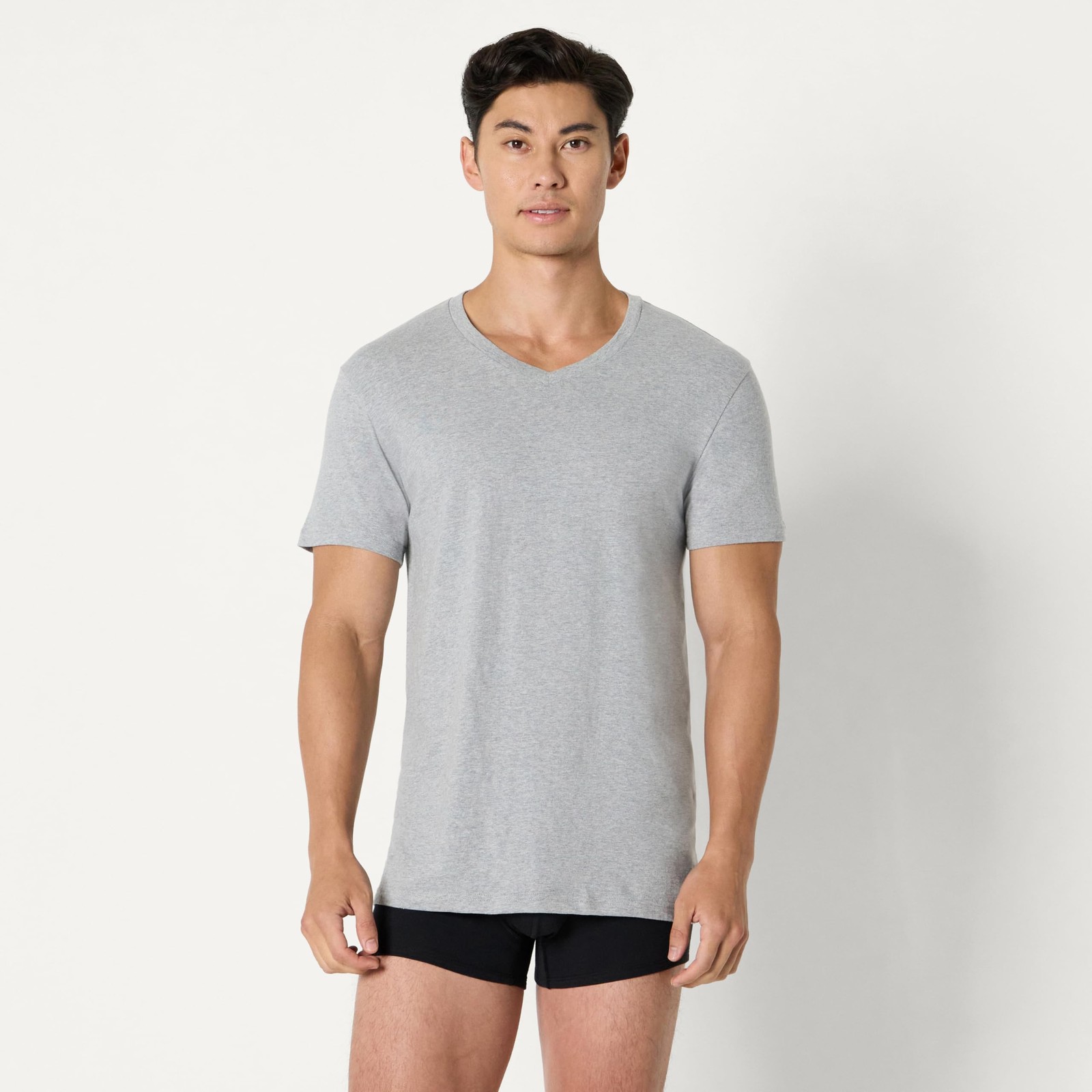 6 Pack Men&rsquo;s Short Sleeves 100% Cotton V-Neck Undershirt,2XL Grey Heather/Navy
