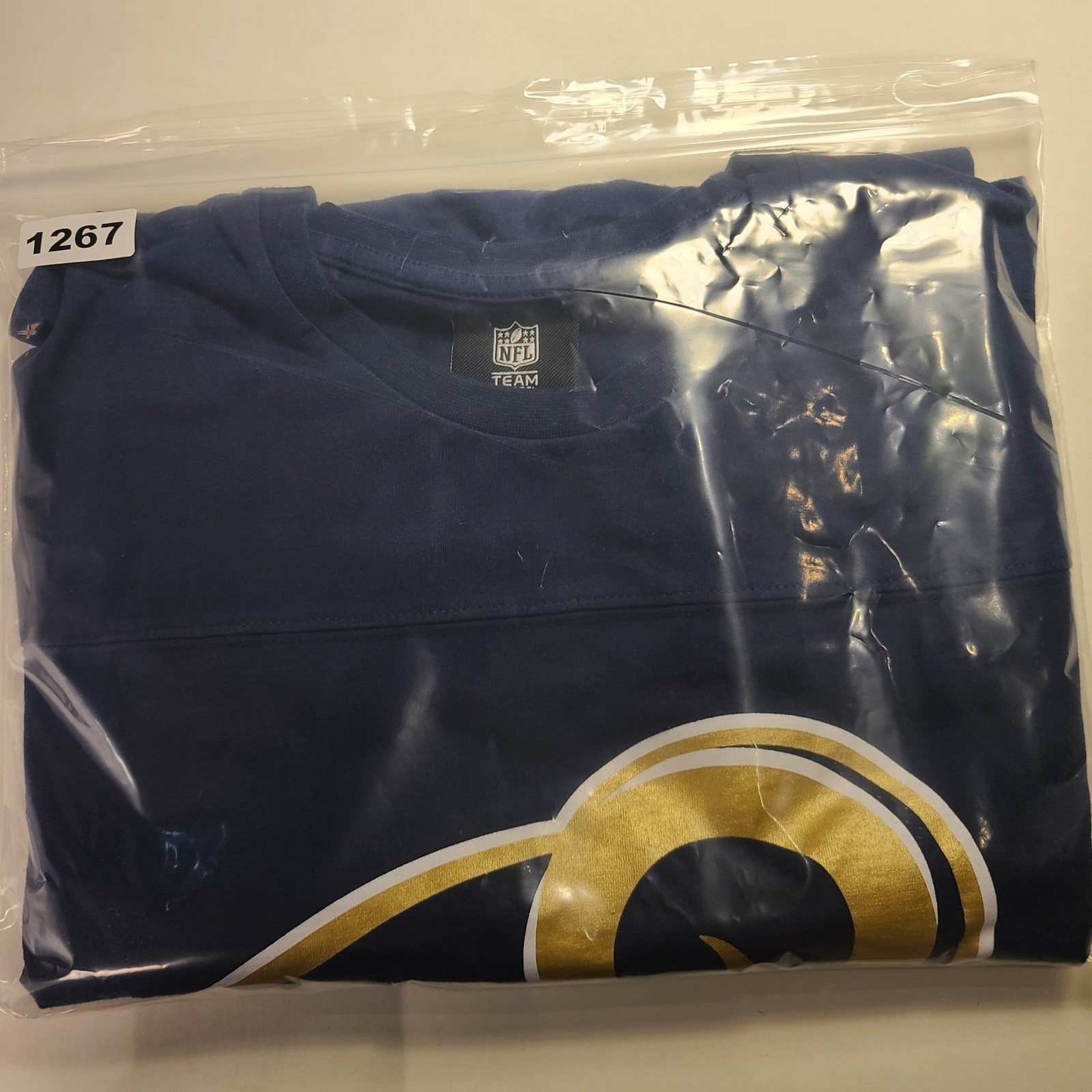 NFL Team Apparel Los Angeles Rams Mens Large Navy Blue Gold Jersey Style T-Shirt