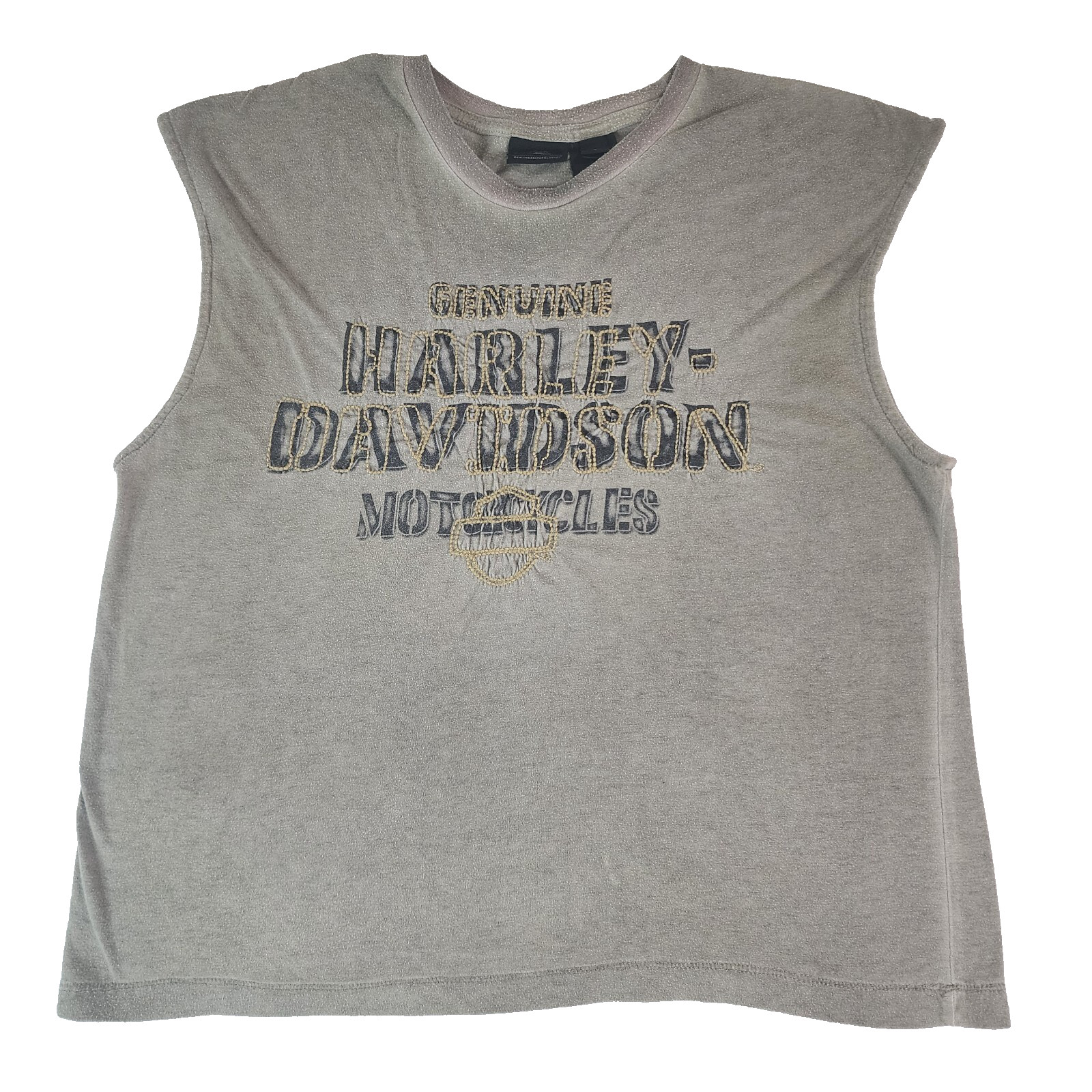 Harley Davidson Mens Sleeveless T-Shirt Large Brown Embroidery Wide Strap #1817
