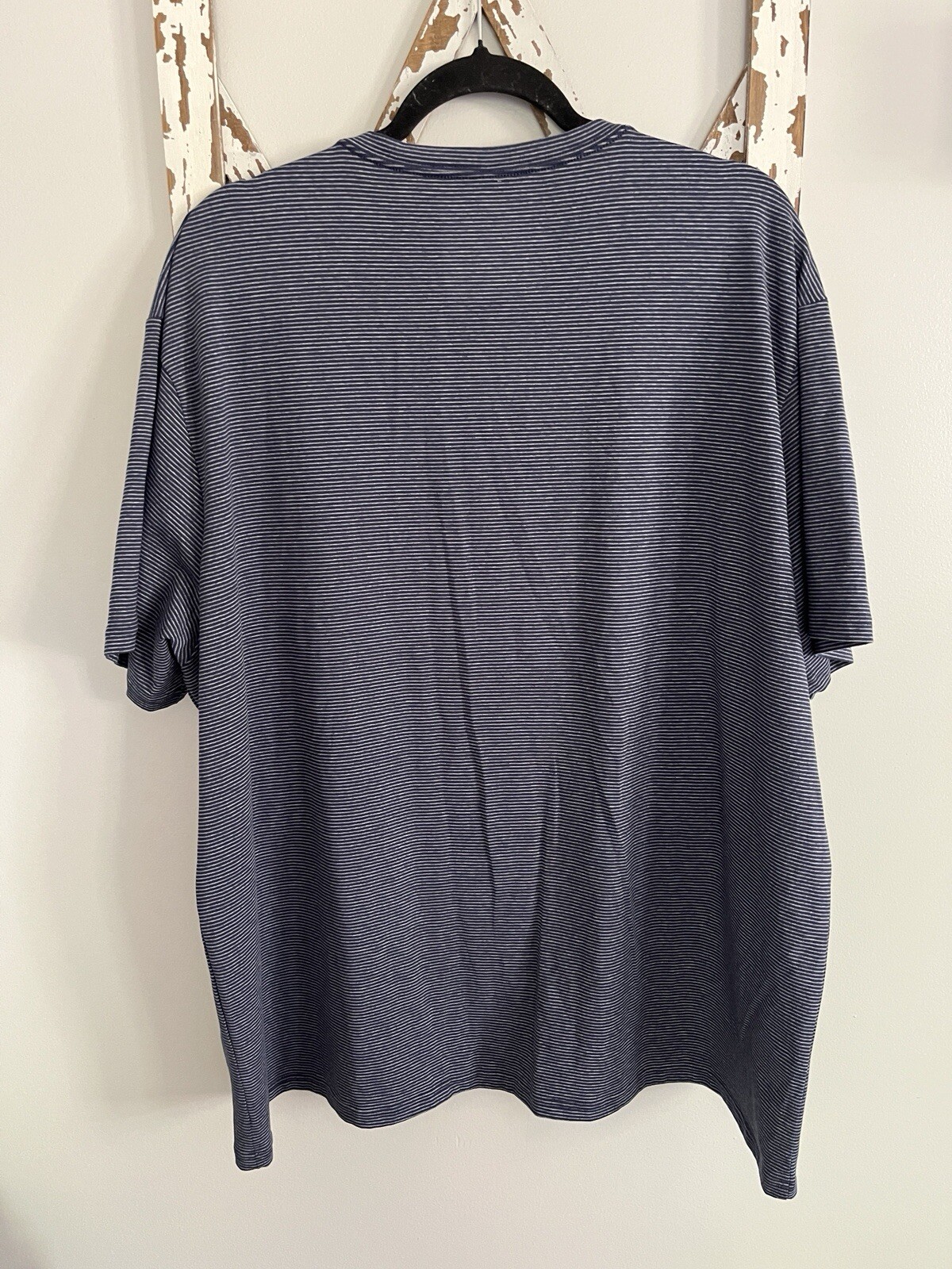 01.Algo Mens Quick Dry Performance V-Neck Blue Stripe T-Shirt SPF 40 Size XXL
