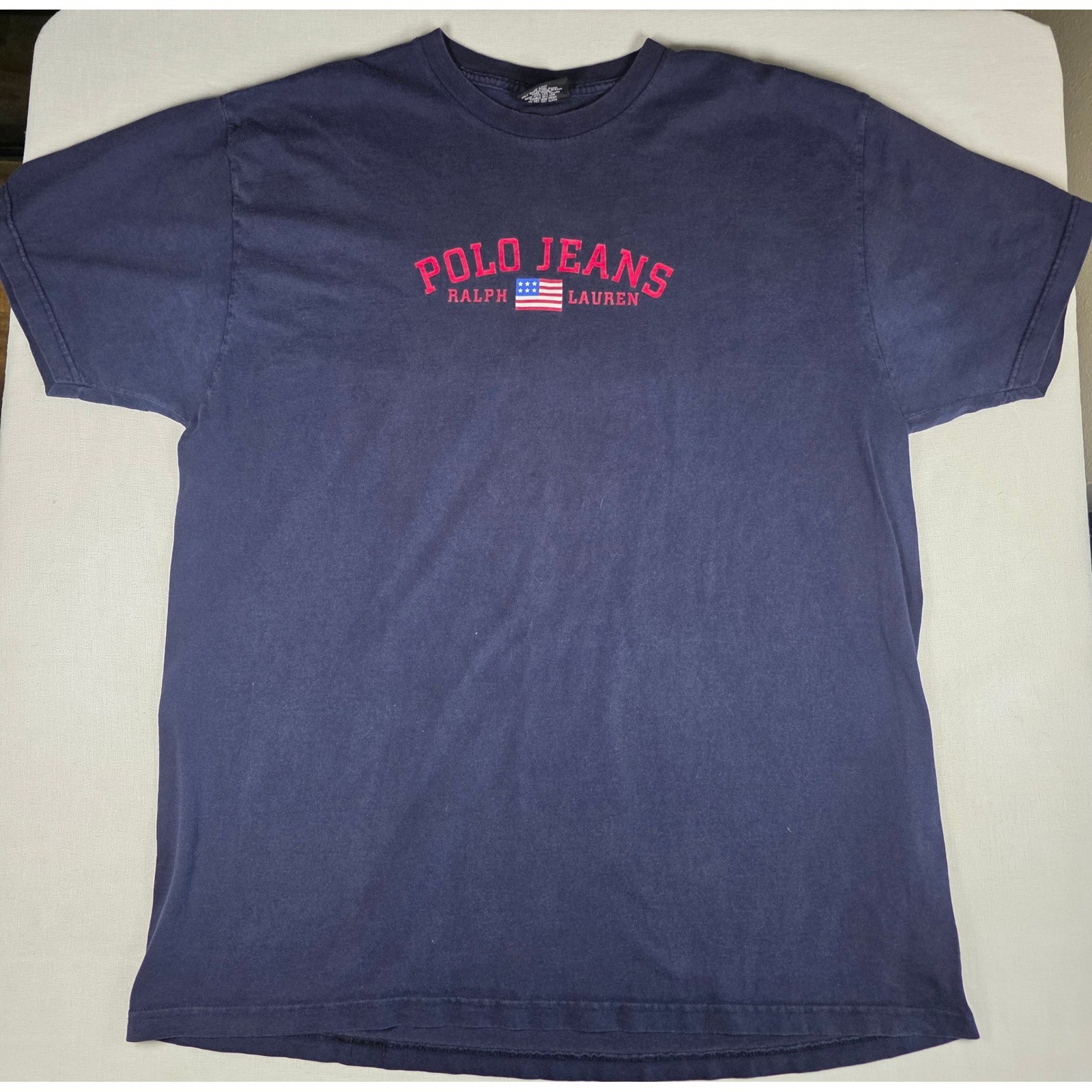 Polo Jeans Ralph Lauren Mens Navy Blue Graphic T-Shirt Large vintage Y2K retro