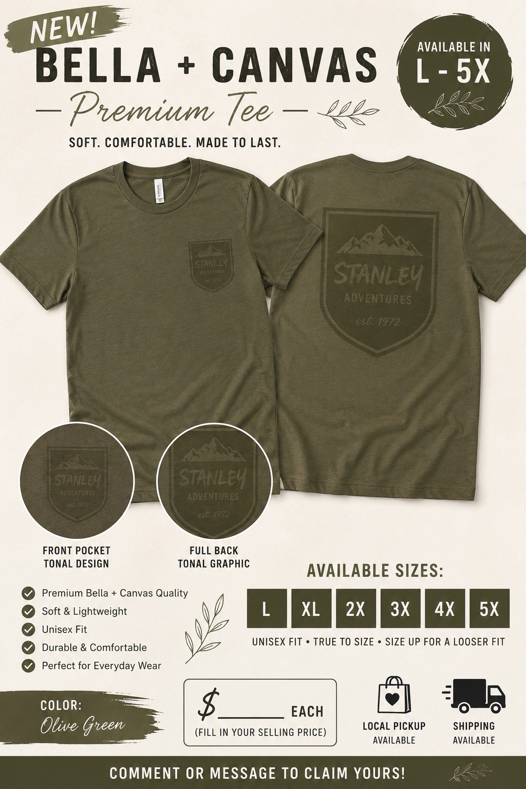 Bella + Canvas 3001C Unisex Tee 100% Cotton Short-Sleeve Jersey Stylish T-Shirt