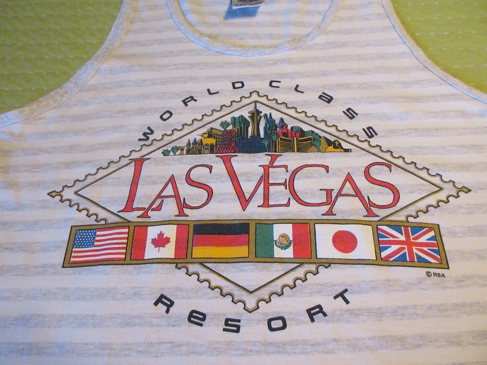 New 90&rsquo;s Vintage Size Large Las Vegas Striped Tank Top T-Shirt