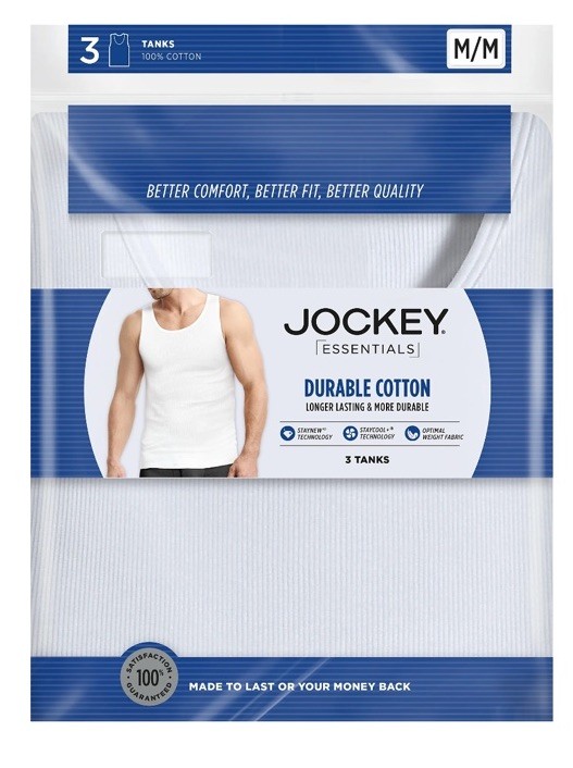 Jockey 3 Pack Size Small Durable Tank Top Men&rsquo;s White Cotton