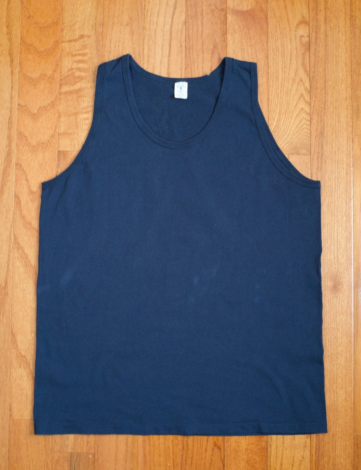 VELVA SHEEN Navy Blue Cotton Tank Top T-Shirt Sz Large MADE IN USA