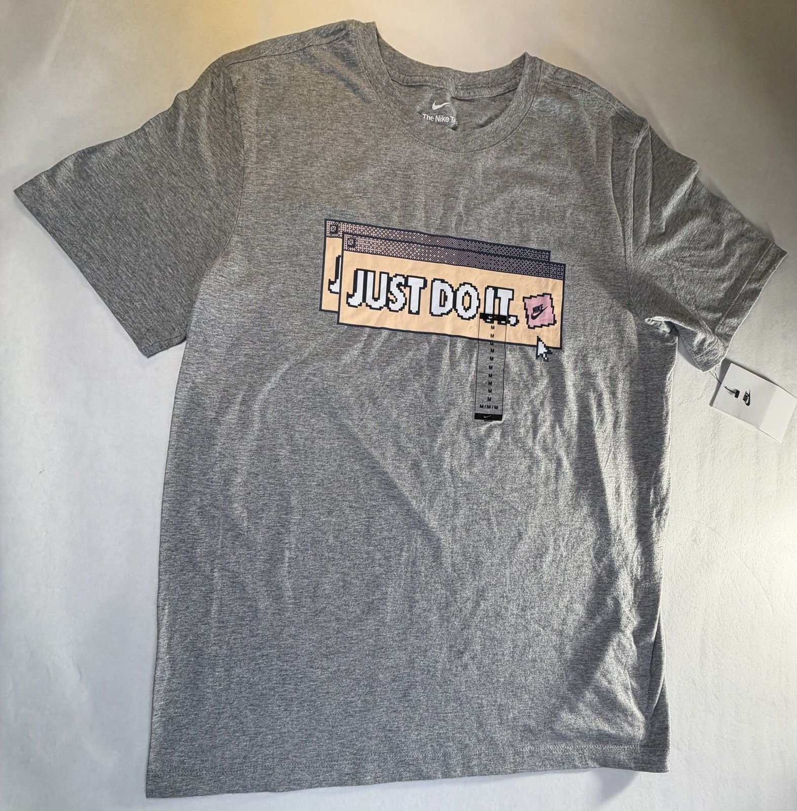 New Nike Just Do It Graphic T Shirt Mens Size Medium Gray Pixel Logo