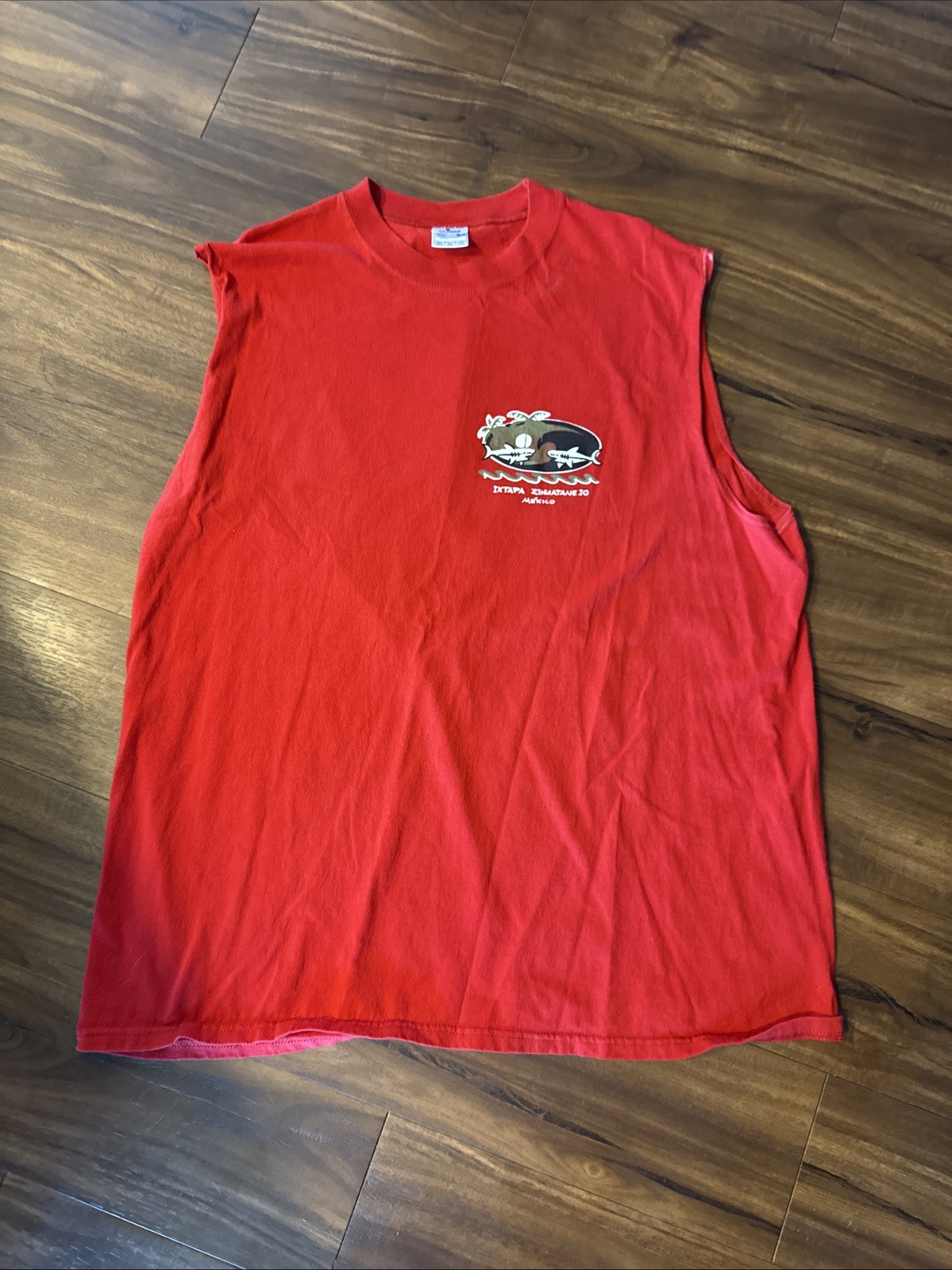 Yazbek Y2K Ixtapa Zihuatanejo Mexico Red Sleeveless Cutoff Graphic Size 2XL