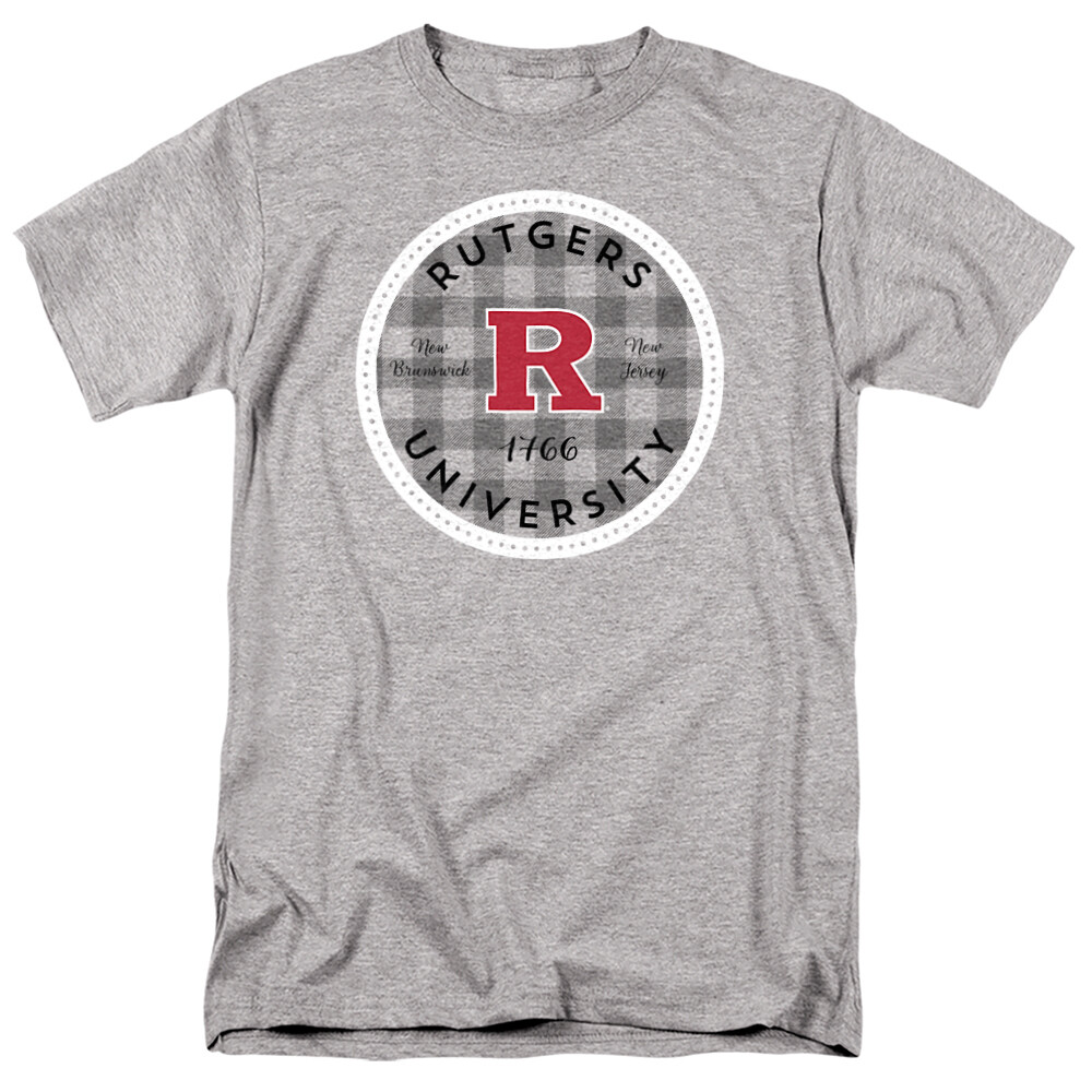 Rutgers University Adult T-Shirt Plaid Badge, Athletic Heather, S-5XL