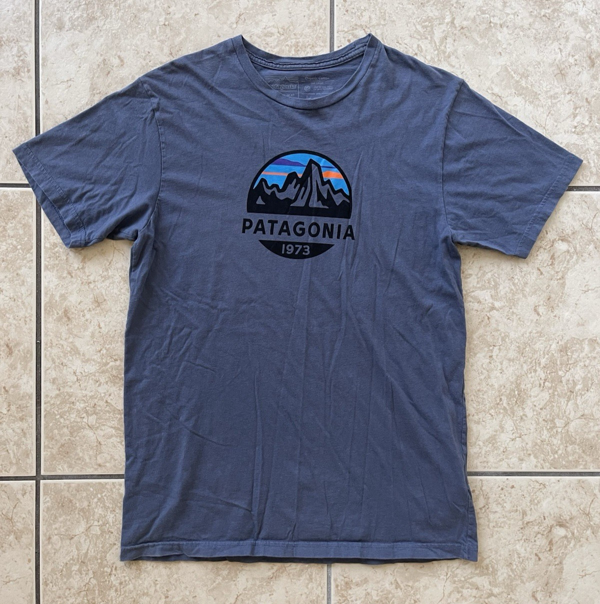 Patagonia Sports Men’s Short Sleeve Slim T-Shirt Medium Blue Climbing Trail Top
