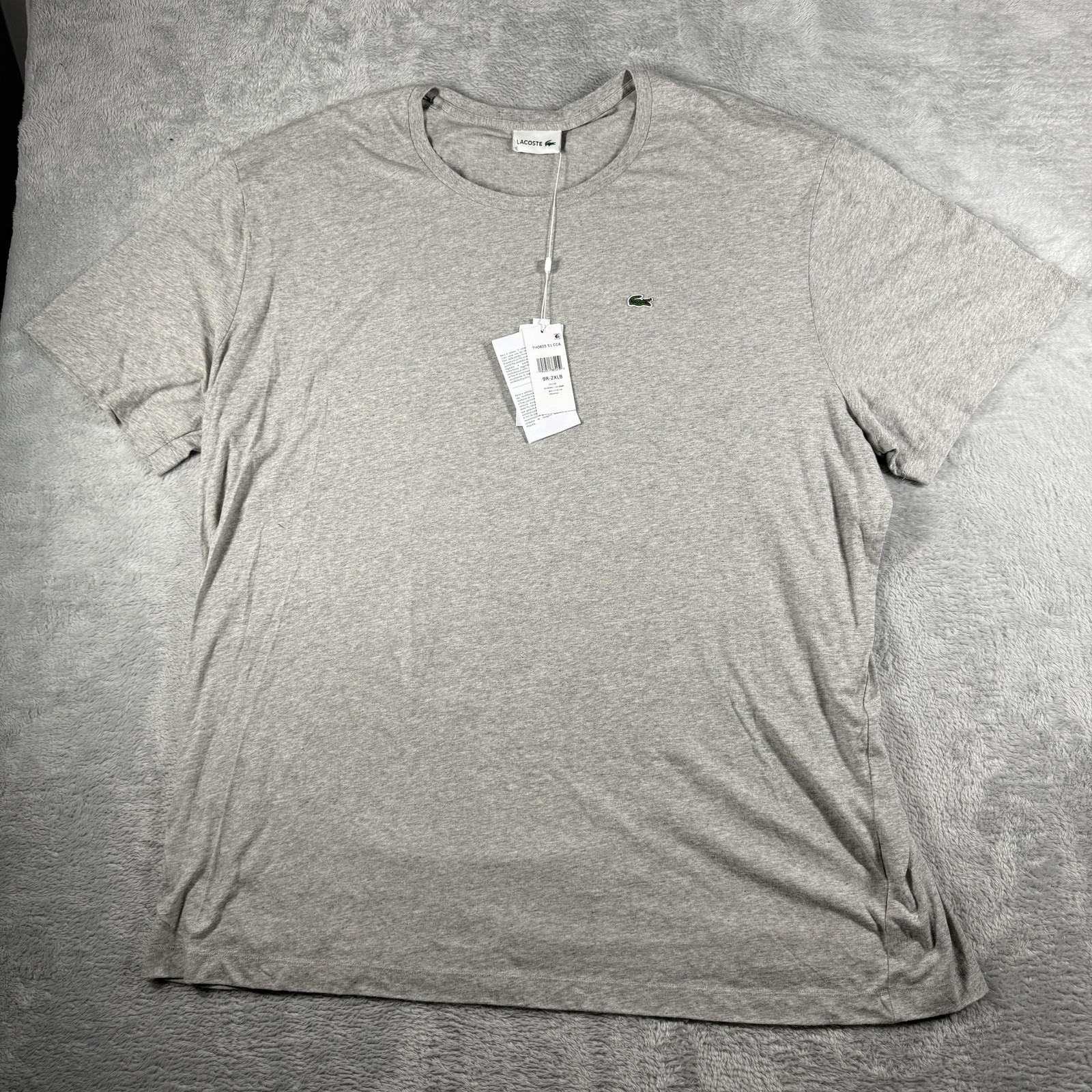 Lacoste Shirt Mens 3XLB Gray Pima Cotton Crewneck Croc Short Sleeve NWOT Big
